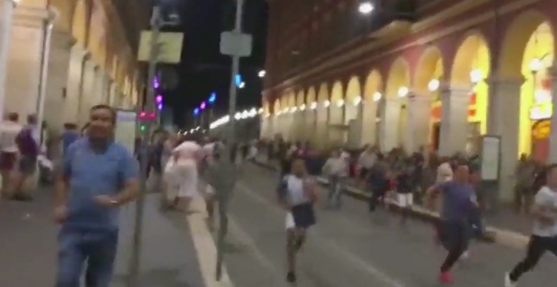 Running from Islamic terrorist attack in Nice (image via Telegraph video screengrab)